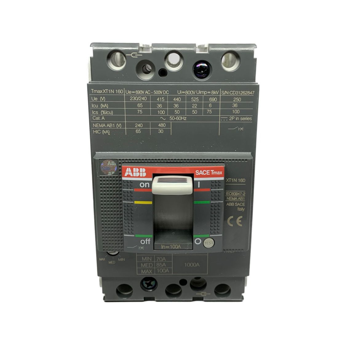 INTERRUPTOR ABB XT1N 160 TMD 100-1000 3p F F